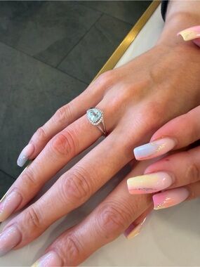 Gold 14K Aquamarine Halo Ring with diamonds - Blue
